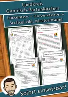 Vorschau - Unterrichtsreihen - Landkreis Garmisch-Partenkirchen Lückentext mit Wortspeicher Hörverstehen und Suchsel - Deckblatt