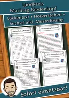 Vorschau - Unterrichtsreihen - Landkreis Marburg-Biedenkopf Lückentext mit Wortspeicher Hörverstehen und Suchsel - Deckblatt