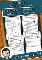Vorschau - Unterrichtsreihen - Landkreis Nürnberger Land Lückentext mit Wortspeicher Hörverstehen und Suchsel - Deckblatt