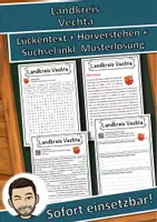 Vorschau - Unterrichtsreihen - Landkreis Vechta Lückentext mit Wortspeicher Hörverstehen und Suchsel - Deckblatt