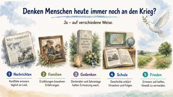 Vorschau - Arbeitsblätter - Arbeitsblätter zum Thema "Denken Menschen heute immer noch an den Krieg?" + Lösung & MP3 + Infografik - Seite 1
