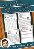 Vorschau - Unterrichtsreihen - Landkreis Bad Tölz-Wolfratshausen Lückentext mit Wortspeicher Hörverstehen und Suchsel - Deckblatt