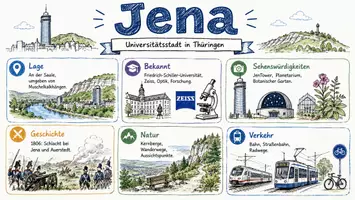 Vorschau - Arbeitsblätter - AB mit Fragen zum Thema "Jena" + Lösungsblatt + Infografik - Seite 1