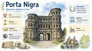 Vorschau - Arbeitsblätter - AB mit Fragen zum Thema "Porta Nigra" + Lösungsblatt + Infografik - Seite 1