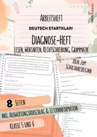 Vorschau - Arbeitsblätter - Deutsch Diagose-Heft | Lesen, Grammatik, Rechtschreibung, Schreiben | 8 Seiten | inkl. Elterninformation | Klasse 5 und 6 | Mittelschule | Schuljahresanfang - Deckblatt