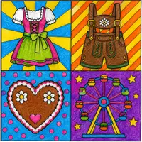 Vorschau - Arbeitsblätter - Pop Art Volksfest: Trachten und Kultur – Ausmalbilder im Stil von Andy Warhol - Malvorlagen Oktoberfest - Seite 1