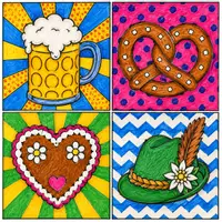 Vorschau - Arbeitsblätter - Pop Art Volksfest: Trachten und Kultur – Ausmalbilder im Stil von Andy Warhol - Malvorlagen Oktoberfest - Seite 2