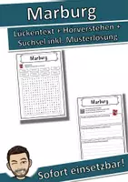 Vorschau - Unterrichtsreihen - Marburg Lückentext mit Wortspeicher Hörverstehen und Suchsel - Deckblatt