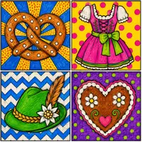 Vorschau - Arbeitsblätter - Pop Art Volksfest: Trachten und Kultur – Ausmalbilder im Stil von Andy Warhol - Malvorlagen Oktoberfest - Seite 3
