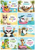 Vorschau - Bildkarten - Schöne Ferien Ferienkärtchen – Tierische Grüße zum Schuljahresende - Seite 1
