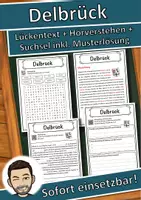 Vorschau - Unterrichtsreihen - Delbrück Lückentext mit Wortspeicher Hörverstehen und Suchsel - Deckblatt