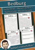 Vorschau - Unterrichtsreihen - Bedburg Lückentext mit Wortspeicher Hörverstehen und Suchsel - Deckblatt