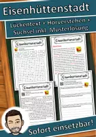 Vorschau - Unterrichtsreihen - Eisenhüttenstadt Lückentext mit Wortspeicher Hörverstehen und Suchsel - Deckblatt