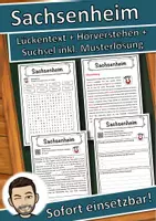 Vorschau - Unterrichtsreihen - Sachsenheim Lückentext mit Wortspeicher Hörverstehen und Suchsel - Deckblatt