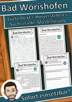 Vorschau - Unterrichtsreihen - Bad Wörishofen Lückentext mit Wortspeicher Hörverstehen und Suchsel - Deckblatt