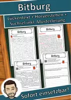 Vorschau - Unterrichtsreihen - Bitburg Lückentext mit Wortspeicher Hörverstehen und Suchsel - Deckblatt