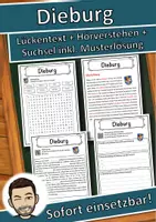 Vorschau - Unterrichtsreihen - Dieburg Lückentext mit Wortspeicher Hörverstehen und Suchsel - Deckblatt