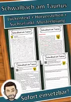 Vorschau - Unterrichtsreihen - Schwalbach am Taunus Lückentext mit Wortspeicher Hörverstehen und Suchsel - Deckblatt