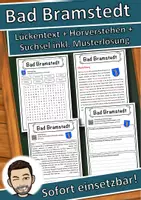 Vorschau - Unterrichtsreihen - Bad Bramstedt Lückentext mit Wortspeicher Hörverstehen und Suchsel - Deckblatt