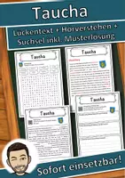Vorschau - Unterrichtsreihen - Taucha Lückentext mit Wortspeicher Hörverstehen und Suchsel - Deckblatt