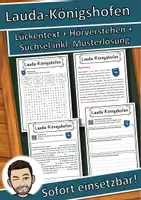 Vorschau - Unterrichtsreihen - Lauda-Königshofen Lückentext mit Wortspeicher Hörverstehen und Suchsel - Deckblatt