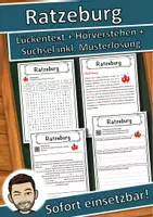 Vorschau - Unterrichtsreihen - Ratzeburg Lückentext mit Wortspeicher Hörverstehen und Suchsel - Deckblatt