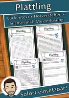 Vorschau - Unterrichtsreihen - Plattling Lückentext mit Wortspeicher Hörverstehen und Suchsel - Deckblatt