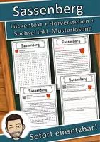 Vorschau - Unterrichtsreihen - Sassenberg Lückentext mit Wortspeicher Hörverstehen und Suchsel - Deckblatt
