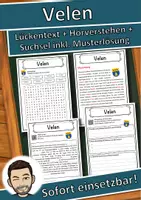 Vorschau - Unterrichtsreihen - Velen Lückentext mit Wortspeicher Hörverstehen und Suchsel - Deckblatt