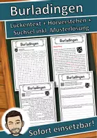 Vorschau - Unterrichtsreihen - Burladingen Lückentext mit Wortspeicher Hörverstehen und Suchsel - Deckblatt