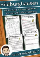 Vorschau - Unterrichtsreihen - Hildburghausen Lückentext mit Wortspeicher Hörverstehen und Suchsel - Deckblatt