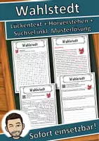 Vorschau - Unterrichtsreihen - Wahlstedt Lückentext mit Wortspeicher Hörverstehen und Suchsel - Deckblatt