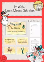 Vorschau - Stationenlernen - Lesen-Merken-Schreiben Karten Winter Klasse 3/4 differenziert - Deckblatt