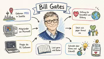 Vorschau - Arbeitsblätter - AB mit Fragen zum Thema "Bill Gates" + Lösungsblatt + Infografik - Seite 1