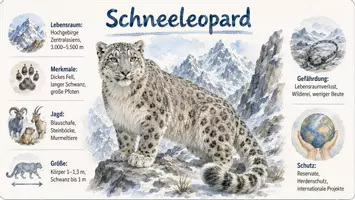 Vorschau - Arbeitsblätter - Arbeitsblatt "Schneeleopard" + Onlineübung & MP3 + Infografik - Seite 1