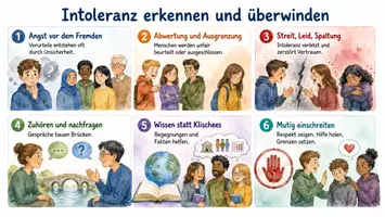 Vorschau - Arbeitsblätter - Arbeitsblatt "Intoleranz und wie man sie bekämpft" + interaktive Lösung & MP3 + Infografik - Seite 1