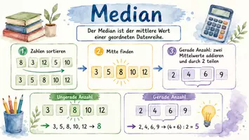 Vorschau - Arbeitsblätter - Arbeitsblätter zum Thema "Was ist der Median und wie berechnet man ihn?" + Lösung & MP3 + Infografik - Seite 3