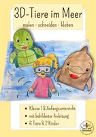 Vorschau - Mal- und Bastelvorlagen - Meerestiere basteln Grundschule - Kunst Sommer Tiere im Meer - Klasse1, Kunst Klasse 2 und Kunst Anfangsunterricht - Deckblatt