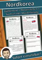Vorschau - Unterrichtsreihen - Nordkorea Lückentext mit Wortspeicher Hörverstehen und Suchsel - Deckblatt