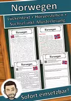 Vorschau - Unterrichtsreihen - Norwegen Lückentext mit Wortspeicher Hörverstehen und Suchsel - Deckblatt