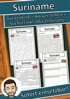 Vorschau - Unterrichtsreihen - Suriname Lückentext mit Wortspeicher Hörverstehen und Suchsel - Deckblatt
