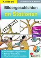 Vorschau - Arbeitsblätter - Bildergeschichten an Stationen Klasse 5-6 | Aufsatz, kreatives Schreiben, Stationenlernen, Differenzierung, Freiarbeit | Deutsch Sekundarstufe I Klasse 5-6 Lösungen - Deckblatt
