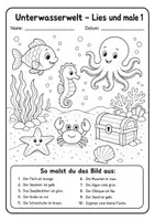 Vorschau - Arbeitsblätter - Lesen und malen zum Thema Unterwasserwelt - Seite 1