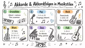 Vorschau - Arbeitsblätter - Arbeitsblatt "Akkorde und Akkordfolgen in verschiedenen Musikstilen" + interaktive Lösung & MP3 + Mindmap + Infografik - Seite 1