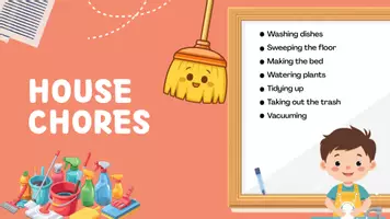 zapowiedź - House Chores - Obowiązki domowe – j. angielski, karta pracy - strona 1