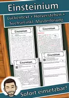 Vorschau - Unterrichtsreihen - Einsteinium Lückentext mit Wortspeicher Hörverstehen und Suchsel - Deckblatt
