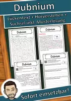 Vorschau - Unterrichtsreihen - Dubnium Lückentext mit Wortspeicher Hörverstehen und Suchsel - Deckblatt