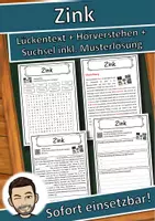 Vorschau - Unterrichtsreihen - Zink Lückentext mit Wortspeicher Hörverstehen und Suchsel - Deckblatt