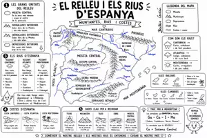 Vista previa - Hojas de trabajo - Relieve y ríos de España | Mapa visual bilingüe (castellano + valenciano) | Ciencias Sociales 6º Primaria. - Portada