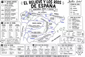 Vista previa - Hojas de trabajo - Relieve y ríos de España | Mapa visual bilingüe (castellano + valenciano) | Ciencias Sociales 6º Primaria. - página 2